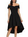 JASAMBAC Skater Dress for Women Off Shoulder A Line Dress with Pockets Black-L レディース