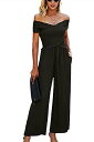 Beachsissi Women Off Shoulder Smocked Chest Jumpsuit with Pockets Long Romper fB[X