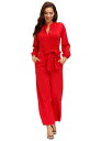 Ophestin Womens Long Sleeve Jumpsuit for Work Romper with Belt Red Size L レディース