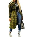 Fastkoala Women Camo Mesh Patchwork Bomber Jacket Front Zip Lace Ruffle Hem fB[X