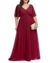 Pinup Fashion Burgundy Dress for Women Bridesmaid Plus Size Maxi Formal Chiffon レディース