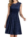 Meetjen Semi Formal Dress for Women Cap Sleeve Scoop Neck Lace Floral Elegant レディース