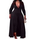 IyMoo Plus Size Jumpsuits for Women-Long Sleeve Solid Bodycon Jumpsuits Elegant レディース