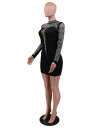 Ekaliy Long Sleeve Hot Drill Dress for Women Sheer Mesh Party Club Night Short レディース