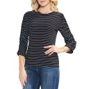 Vince Camuto BX VINCE CAMUTO Women's Black Textured Ruched Sleeve Stripe Blouse Shirt Top S TEDO fB[X