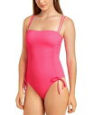California Waves Women's Shock Ribbed Bandeau Swimsuit Pink Size X-Small fB[X