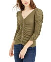 Crave Fame Juniors' Women's Ruched Textured Top Green Size Extra small fB[X
