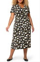 I^ Leota Women's Francesca Floral Dot MIDI Dress Black Size 2X fB[X