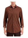 ALFANI Mens Brown Geometric Point Collar Button Down Stretch Stretch Shirt S メンズ