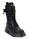 ディーケーエヌワイ DKNY Womens Black 1-1/2 Platform Sava Toe Block Heel Leather Combat Boots 5.5 レディース