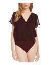 楽天サンガASH & VIOLET Womens Maroon Snap Closure Printed V Neck Body Suit Size: L レディース