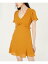 CITY STUDIO Womens Yellow Short Sleeve V Neck Short Fit + Flare Dress Juniors XS レディース