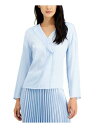 ALFANI Womens Light Blue Draped Polka Dot Surplice Neckline Blouse L レディース