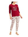 FAMILY PJs Sets Burgundy Graphic Long Sleeve Crew Neck Lounge Everyday Size L レディース