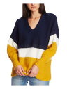 1. STATE Womens Navy Color Block Long Sleeve V Neck Sweater Size: XS fB[X