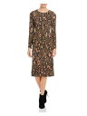 ダナ キャラン DONNA KARAN Womens Brown Printed Long Sleeve Tea-Length Shift Dress Size: 2 レディース