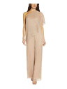 ADRIANNA PAPELL Womens Beige Lined Flutter Sleeve Evening Wide Leg Jumpsuit 8 レディース