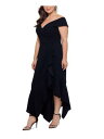 XSCAPE Womens Black Handkerchief Hem Short Sleeve Maxi Faux Wrap Dress Plus 14W レディース