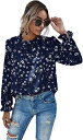 Floerns Womens Floral Print Long Sleeve High Neck Georgette Chiffon Blouse Navy レディース