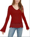 American Rag Junior's Pointelle Knit Flared Sleeve Sweater Red Size Large レディース