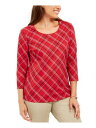 カレンスコット KAREN SCOTT Womens Red Metallic Printed 3/4 Sleeve Scoop Neck Top L レディース