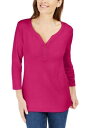 カレンスコット KAREN SCOTT Womens Purple Stretch Henley 3/4 Sleeve Split Top Petites PP レディース