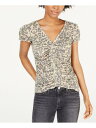 ULTRA FLIRT Womens Beige Stretch Animal Print Short Sleeve V Neck Top Juniors S レディース