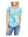 STYLE & COMPANY Womens Light Blue Tie Dye Short Sleeve V Neck T-Shirt Plus 1X レディース