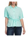 ヴィンス VINCE CAMUTO Womens Aqua Textured Short Sleeve Collared Button Up Top XXS レディース