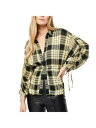 WE THE FREE Womens Green Tie Raw Hem Tie Sleeve Plaid Cuffed Sleeve Peplum Top S レディース