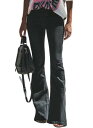 Sidefeel Women Ripped Flare Jeans Mid Rise Fitted Denim Pants Size 8 Black fB[X