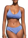 SouqFone Women Ribbed Self Tie Swimsuit Set Backless Striped Strappy Two Piece fB[X