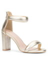 NEW YORK & CO Womens Gold Padded Carolyn Round Toe Block Heel Heeled Sandal 10 fB[X