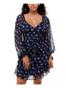 B DARLIN Womens Navy Tie Sleeves Balloon Sleeve Short Dress Juniors 1314 fB[X