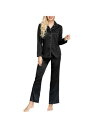 INK + IVY Womens Black Elastic Button Up Top Straight Pants Satin Pajamas S fB[X
