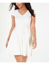 B DARLIN Womens White Cap Sleeve Mini Fit + Flare Formal Dress Juniors 910 fB[X