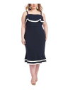 CHRISTIAN SIRIANO Womens Navy Fitted Spaghetti Strap Midi Party Sheath Dress XS fB[X