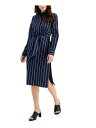 ドナキャランニューヨーク DONNA KARAN NEW YORK Womens Navy Unlined Tie Belt Top Midi Shirt Dress 2 レディース