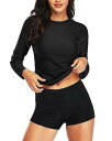 Daci Women Black1 Two Piece Rash Guard Long Sleeve Swimsuits UV UPF 50+ Swim レディース