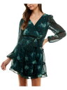 CITY STUDIO Womens Green Lined Back Skirt Long Sleeve Short Dress Juniors M レディース