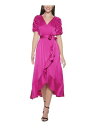 󥸡 KENSIE Womens Pink Sleeves Short Sleeve Midi Party Faux Wrap Dress 0 ǥ