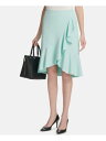 カルバンクライン CALVIN KLEIN Womens Turquoise Ruffled Knee Length Pencil Skirt Size: 2 レディース