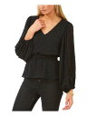 ヴィンス VINCE CAMUTO Womens Black Lined Flounce Hem Blouson Sleeve Peplum Top XXS レディース