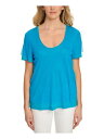 ディーケーエヌワイ DKNY Womens Turquoise Textured Mesh Overlay Short Sleeve Scoop Neck Top XXS レディース