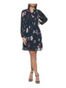 ディーケーエヌワイ DKNY Womens Long Sleeve Tie Neck Above The Knee Wear To Work Shift Dress レディース