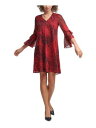 カルバンクライン CALVIN KLEIN Womens Red Ruffled Animal Print 3/4 Sleeve Short Shift Dress 4 レディース