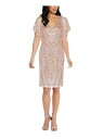 ADRIANNA PAPELL Womens Beige Flutter Sleeve Above The Knee Party Sheath Dress 12 レディース