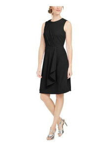 Adrianna Papell CALVIN KLEIN Womens Black Cascading Ruffle Sleeveless Fit + Flare Dress 8 ǥ