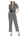 LINI Womens Navy Floral Collared Button Up Straight leg Jumpsuit S fB[X