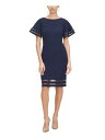 ϥ JESSICA HOWARD Womens Navy Illusion Sleeves And Hem Short Sleeve Formal Dress 12 ǥ